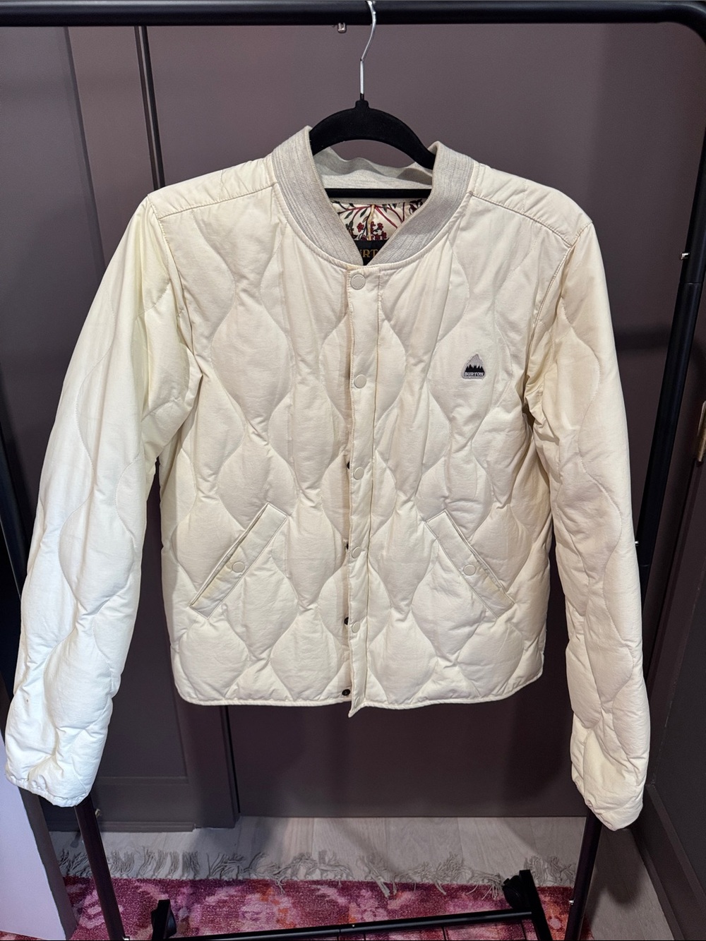 Burton Cream Quilted Bomber Jacket